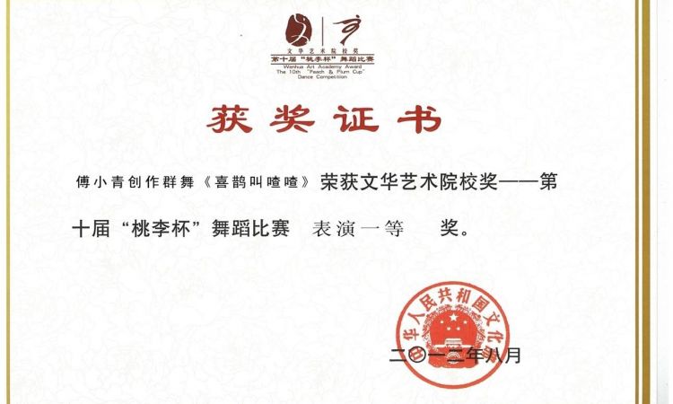 第十届“桃李杯”舞蹈比赛一等奖 