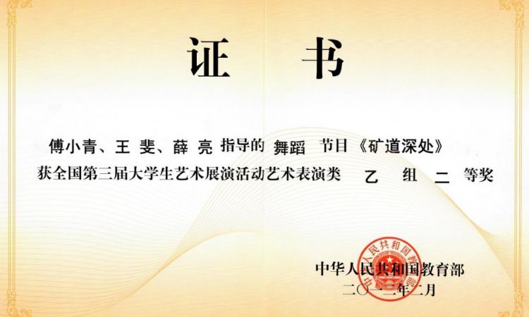全国第三届大学生艺术展演乙组二等奖 